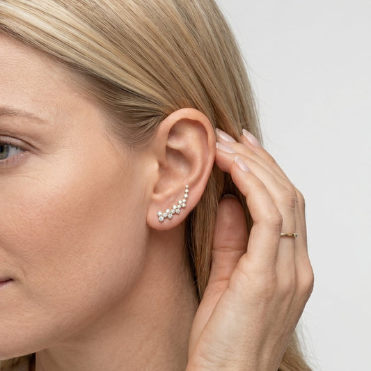 Pure Essence Diamond Climber Earrings in 14K Yellow Gold