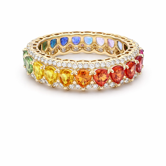 Rainbow Sapphire & Diamond 14K Eternity Band Ring