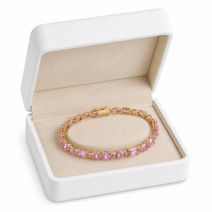 Exquisite Pink Sapphire 14K Yellow Gold Tennis Bracelet