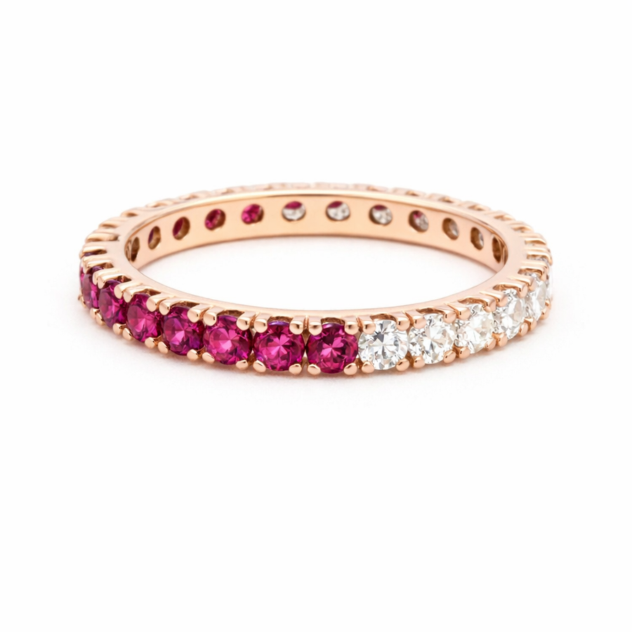 Pink & White Diamond 14K Yellow Gold Band Ring