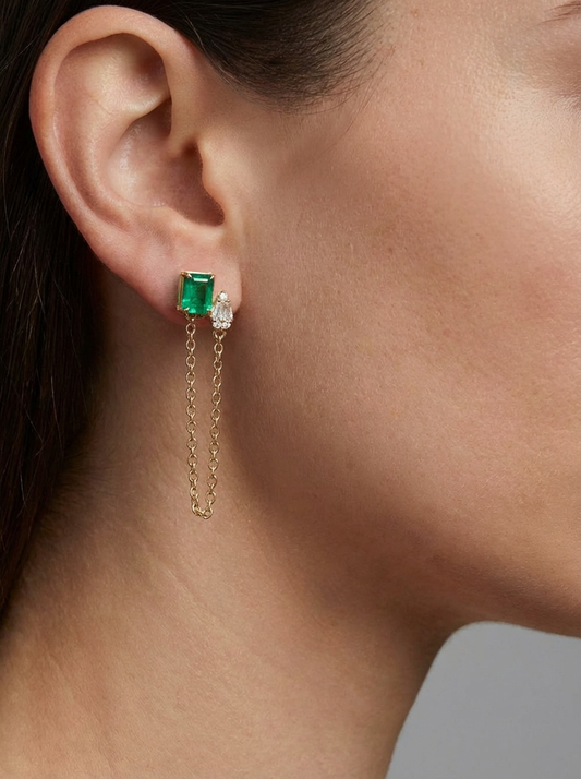 Grace Sapphire Diamond Drop Earrings in 14K Yellow Gold