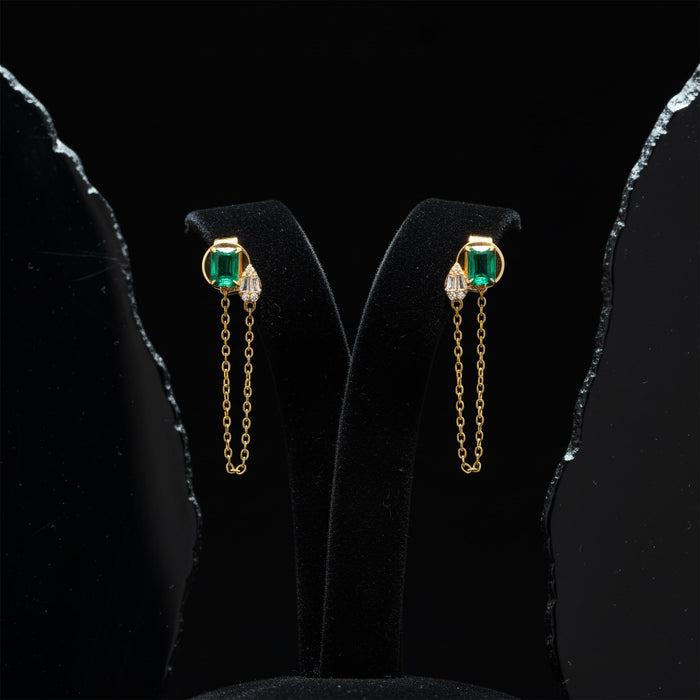 Emerald Cascade Diamond Chain Earrings in 14K Yellow Gold