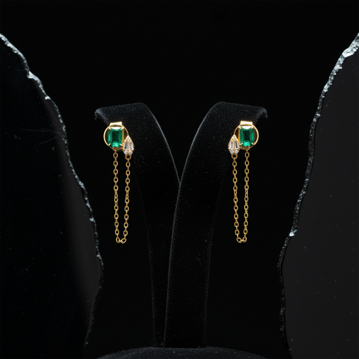 Grace Sapphire Diamond Drop Earrings in 14K Yellow Gold