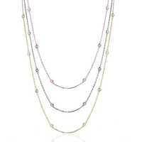 Diamond Station Round Cut Bezel Necklace in 14K Gold