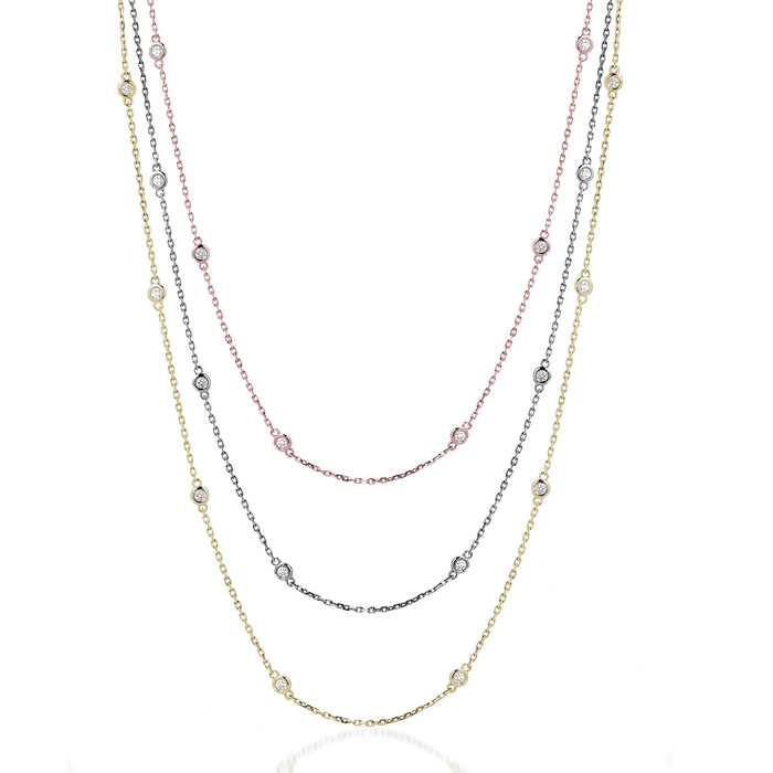 Diamond Station Round Cut Bezel Necklace in 14K Gold