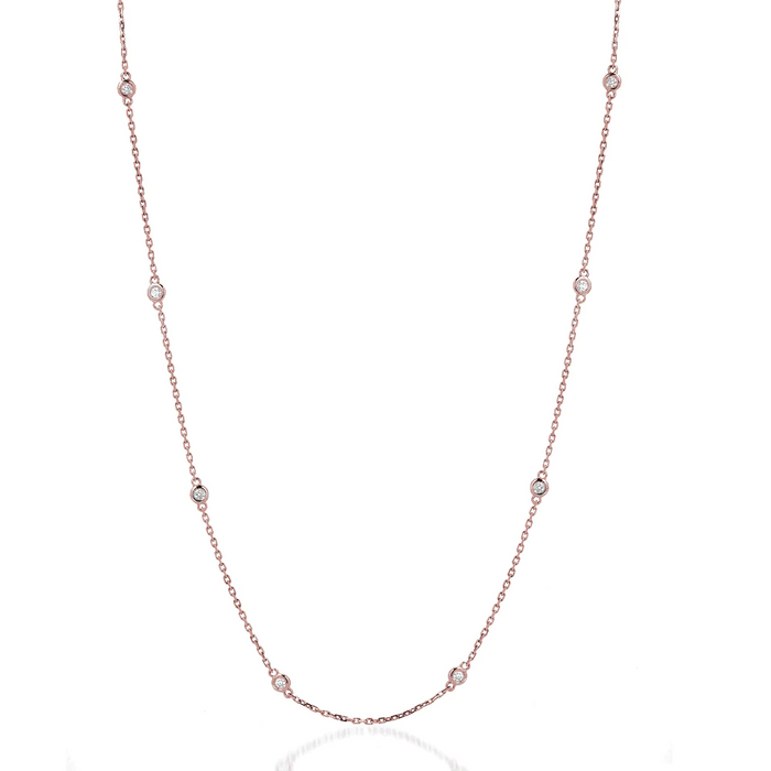 Diamond Station Round Cut Bezel Necklace in 14K Gold
