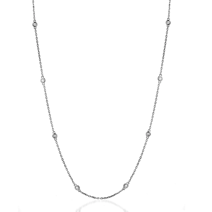Diamond Station Round Cut Bezel Necklace in 14K Gold