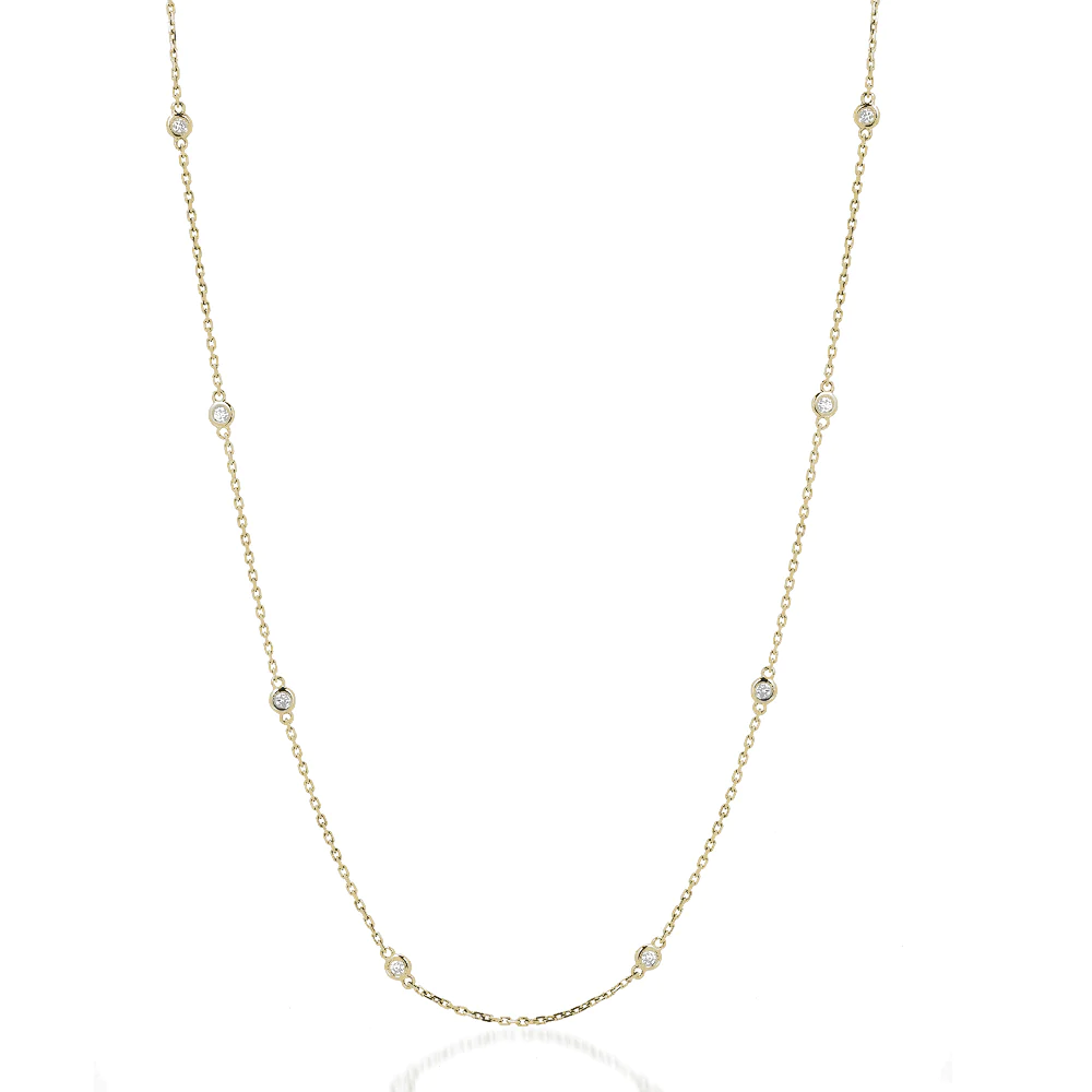 Diamond Station Round Cut Bezel Necklace in 14K Gold