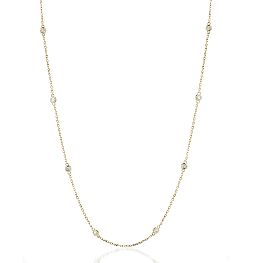 Diamond Station Round Cut Bezel Necklace in 14K Gold