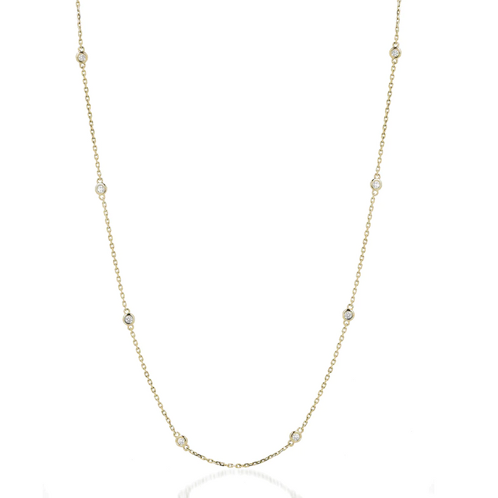 Diamond Station Round Cut Bezel Necklace in 14K Gold