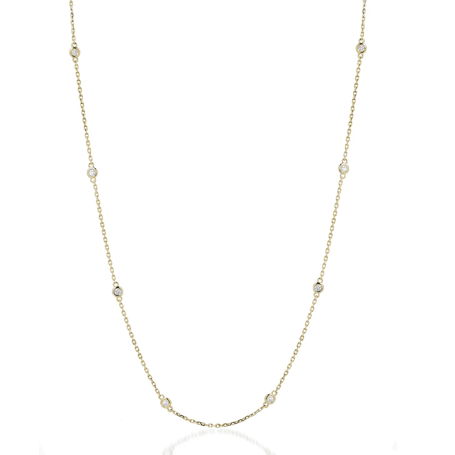 Diamond Station Round Cut Bezel Necklace in 14K Gold