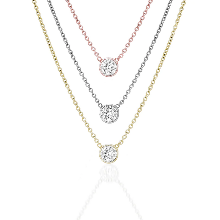 Diamond Bezel Solitaire Pendant Necklace in 14K Gold