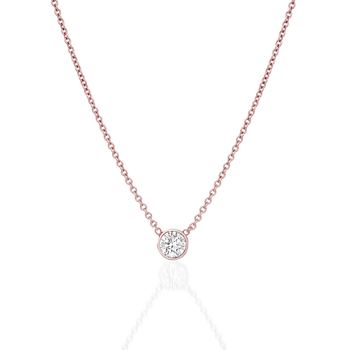 Diamond Bezel Solitaire Pendant Necklace in 14K Gold