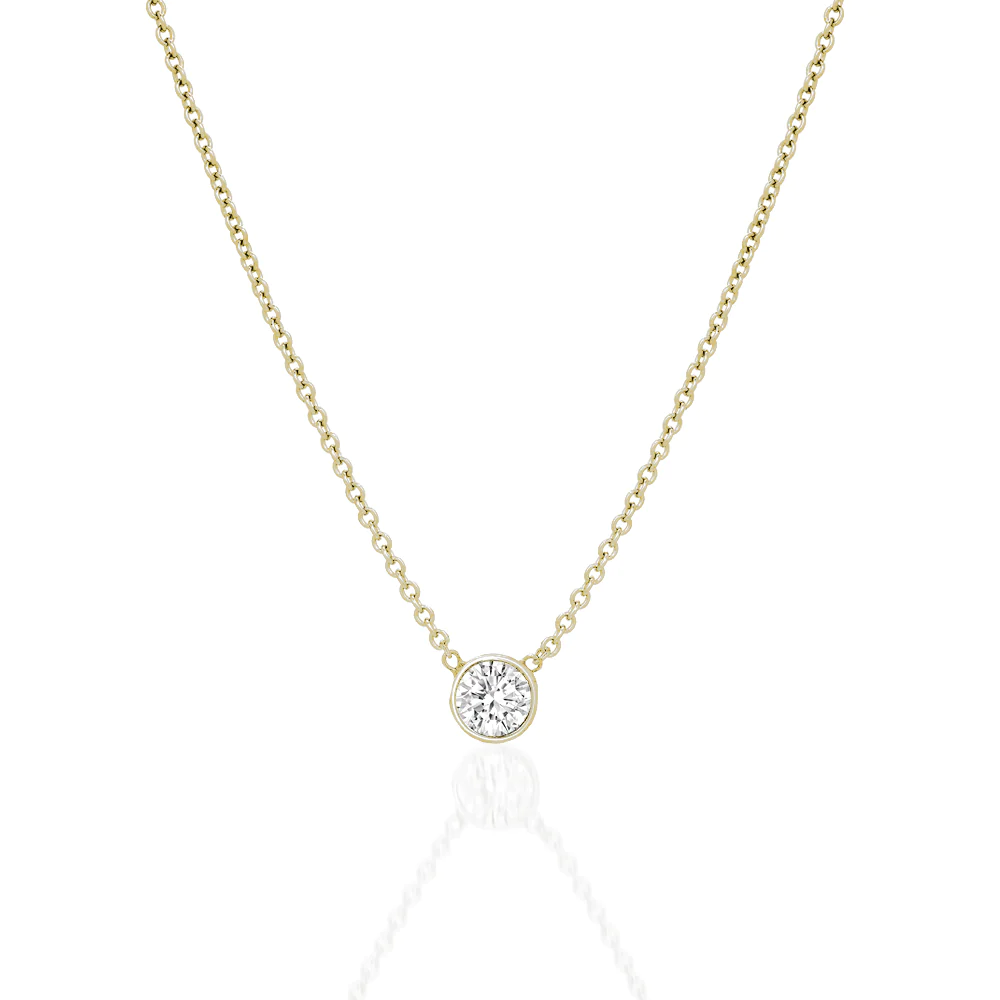 Diamond Bezel Solitaire Pendant Necklace in 14K Gold