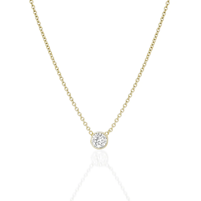 Diamond Bezel Solitaire Pendant Necklace in 14K Gold