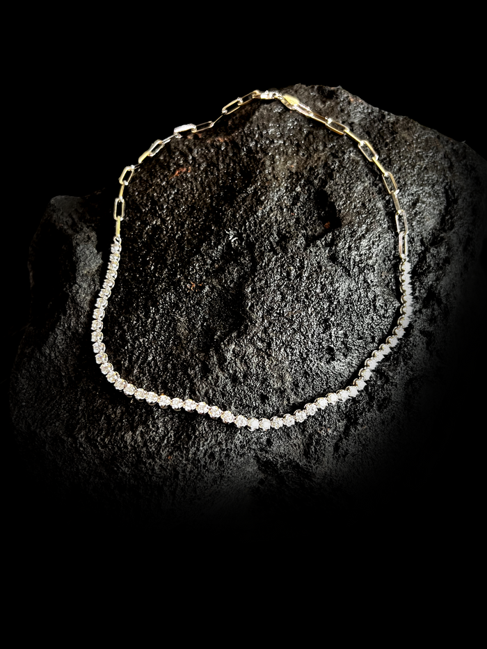 Minimalist Round Diamond Tennis Necklace in 14K Yellow Gold