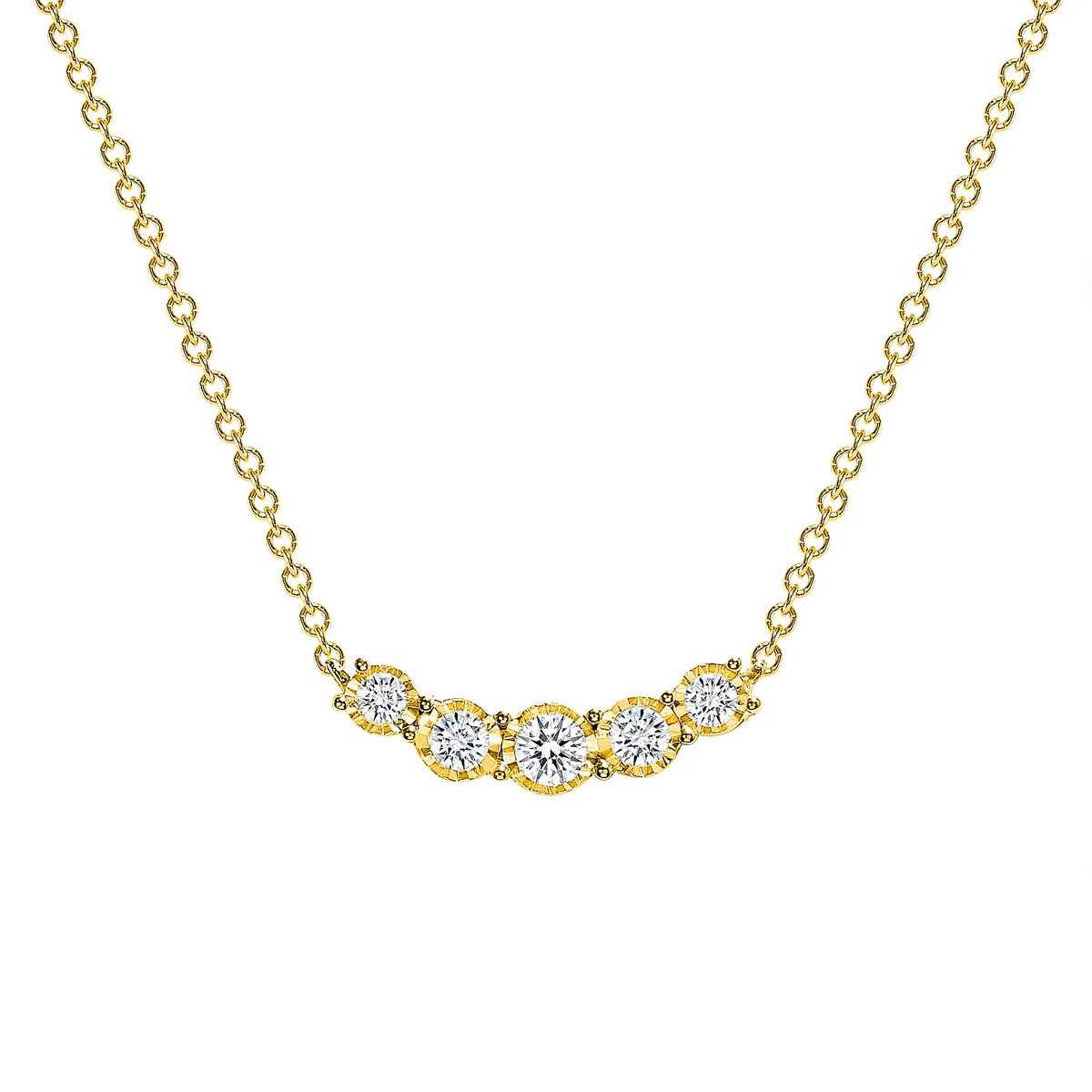 Five Diamond Curve Pendant Necklace in 14K Gold