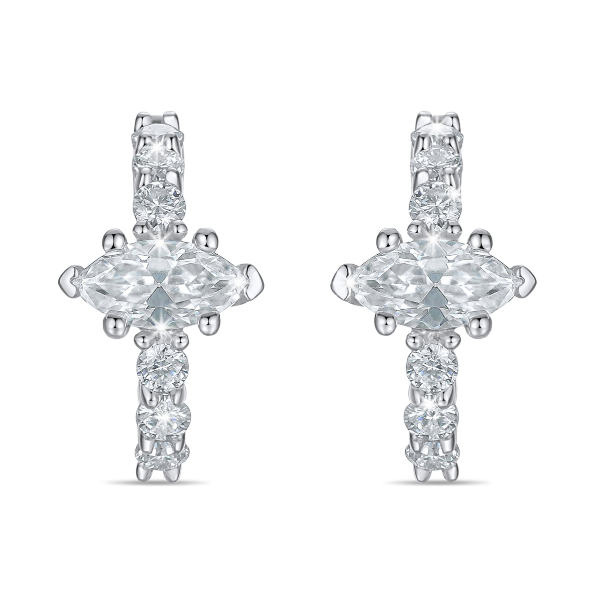 Marquise Center Lab Grown Diamond Huggie Earrings in 14K Gold