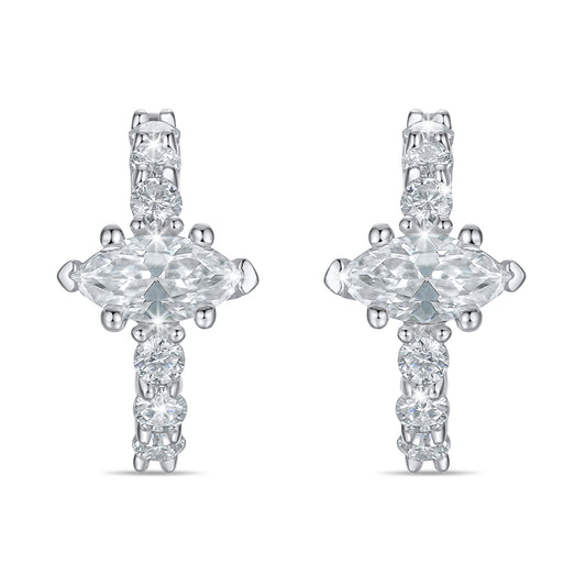 Marquise Center Lab Grown Diamond Huggie Earrings in 14K Gold