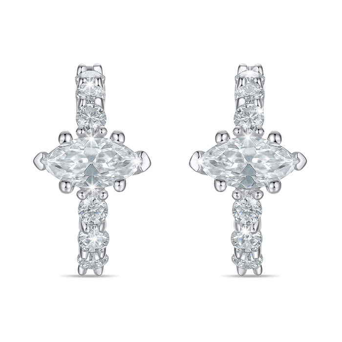 Marquise Center Lab Grown Diamond Huggie Earrings in 14K Gold