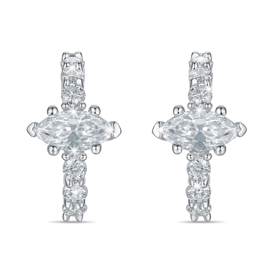 Marquise Center Lab Grown Diamond Huggie Earrings in 14K Gold
