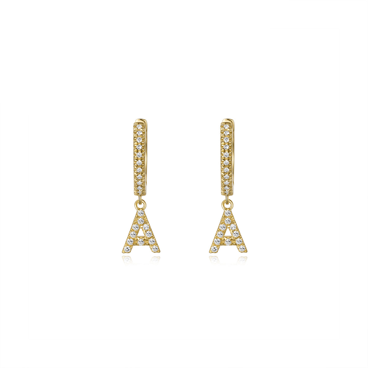 Pave Diamond Initial a Drop Earrings in 14K Yellow Gold