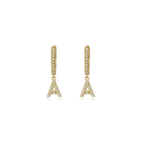Pave Diamond Initial a Drop Earrings in 14K Yellow Gold