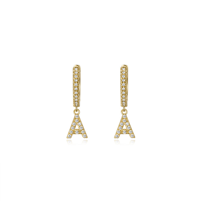 Pave Diamond Initial a Drop Earrings in 14K Yellow Gold