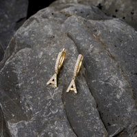 Pave Diamond Initial a Drop Earrings in 14K Yellow Gold