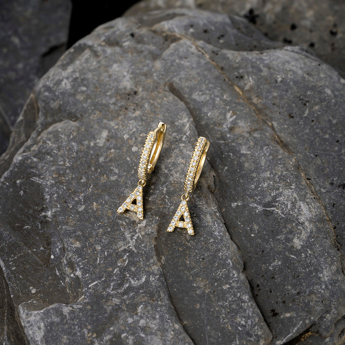 Pave Diamond Initial a Drop Earrings in 14K Yellow Gold