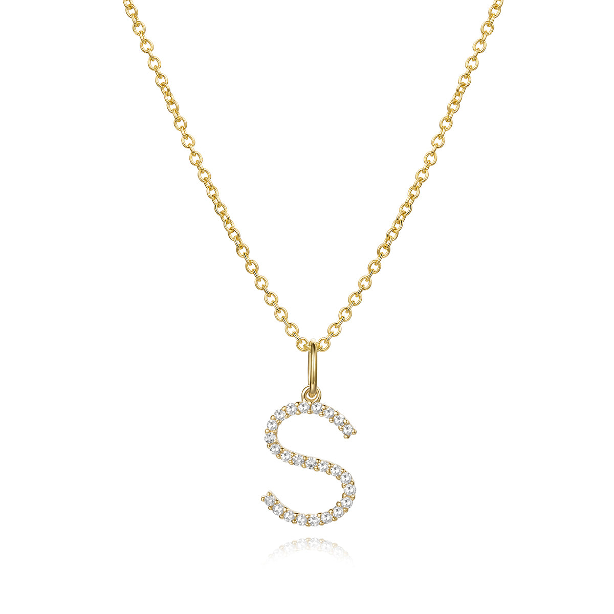 Diamond Letter S Pendant Necklace in 14K Yellow Gold
