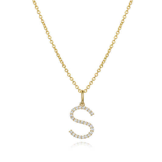 Diamond Letter S Pendant Necklace in 14K Yellow Gold