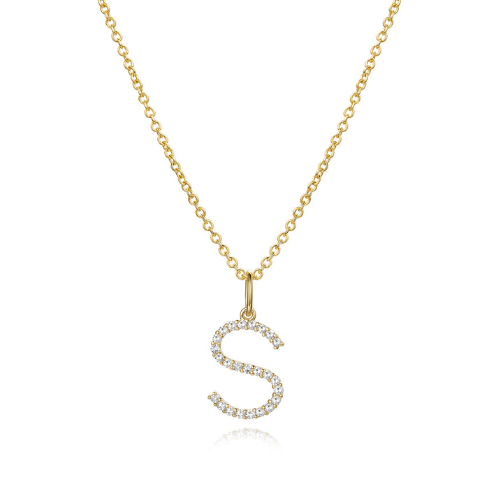 Diamond Letter S Pendant Necklace in 14K Yellow Gold