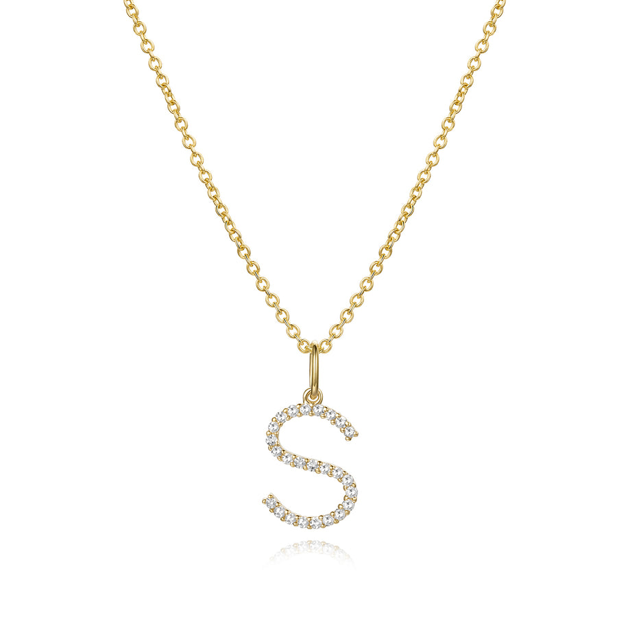Diamond Letter S Pendant Necklace in 14K Yellow Gold