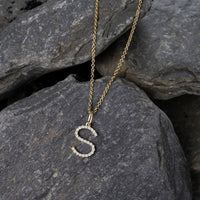 Diamond Letter S Pendant Necklace in 14K Yellow Gold