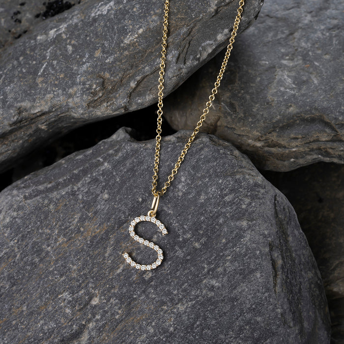 Diamond Letter S Pendant Necklace in 14K Yellow Gold