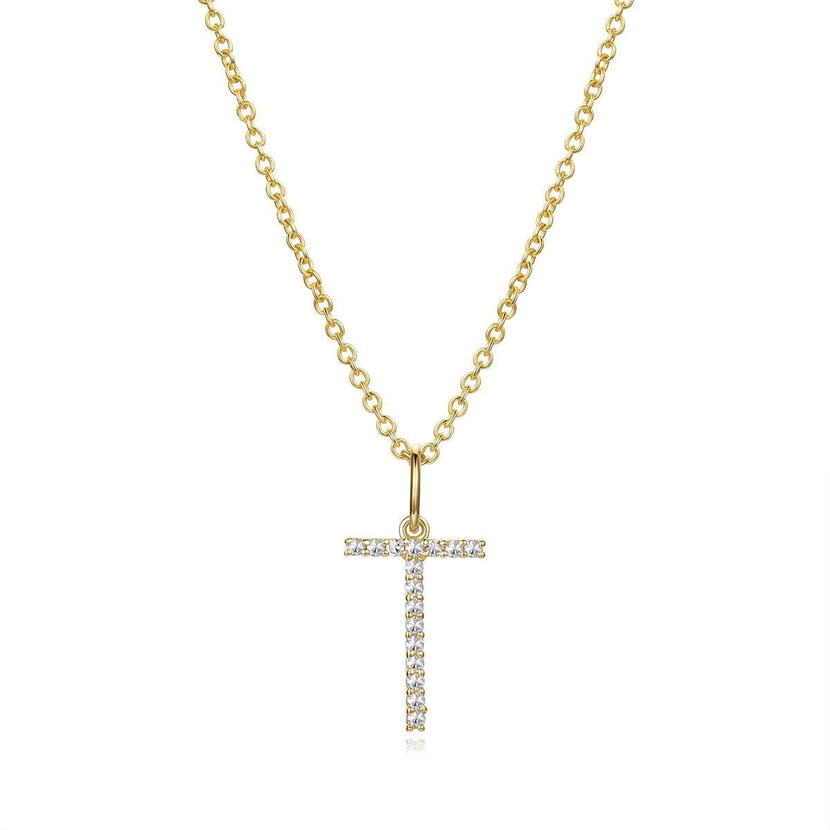 Dainty Letter T Diamond Necklace in 14K Yellow Gold
