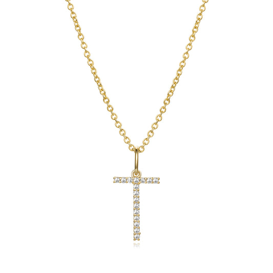 Dainty Letter T Diamond Necklace in 14K Yellow Gold