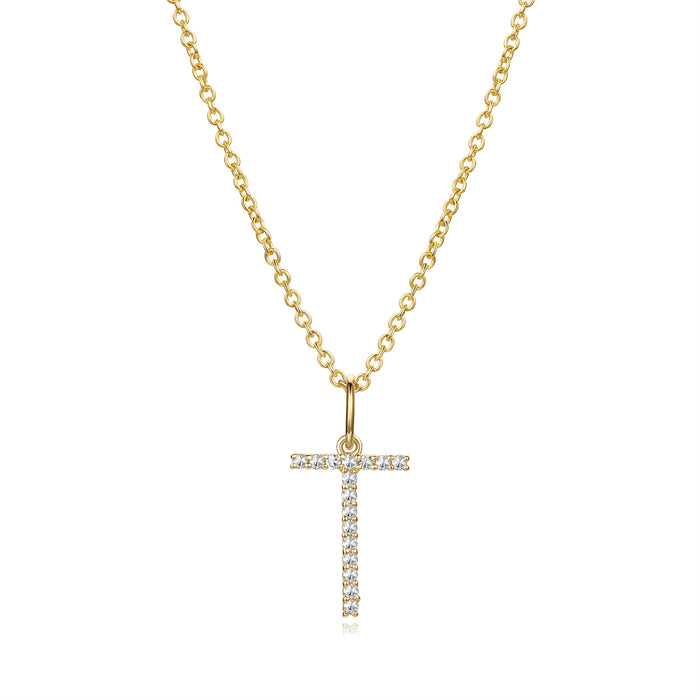 Dainty Letter T Diamond Necklace in 14K Yellow Gold