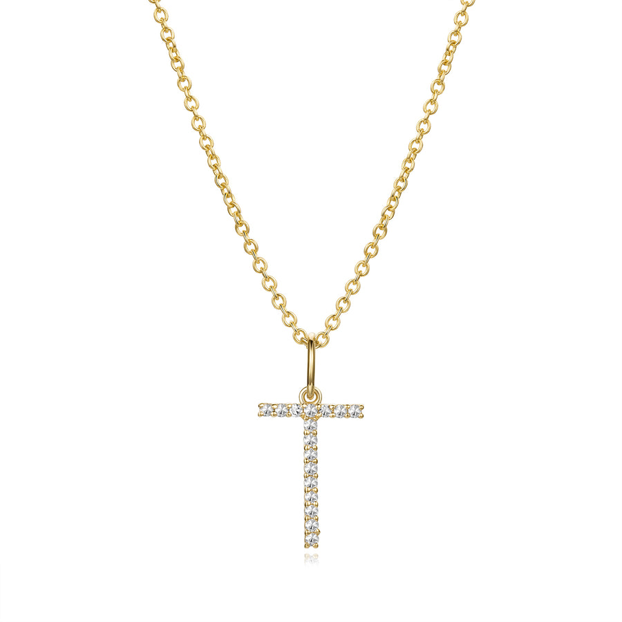 Dainty Letter T Diamond Necklace in 14K Yellow Gold