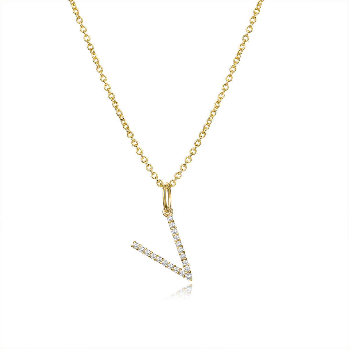 Diamond Letter V Pendant Necklace in 14K Yellow Gold
