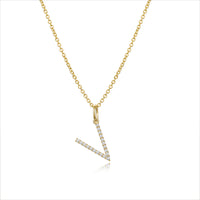 Diamond Letter V Pendant Necklace in 14K Yellow Gold