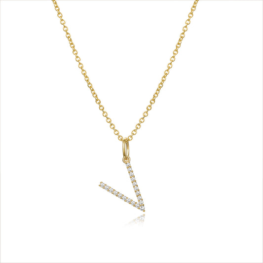 Diamond Letter V Pendant Necklace in 14K Yellow Gold