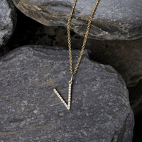Diamond Letter V Pendant Necklace in 14K Yellow Gold