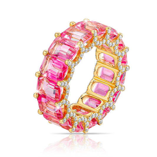 Pink Sapphire Diamond Ring in 14K Yellow Gold