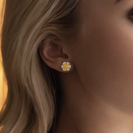 Masterful Flower Cut Diamond Stud Earrings in 14K Yellow Gold