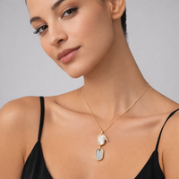 Pearl Charm Pendant Diamond Necklace in 14K Yellow Gold