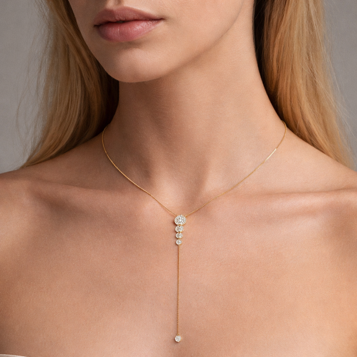 Baguette Knot Diamond Lariat Necklace in 14K Yellow Gold