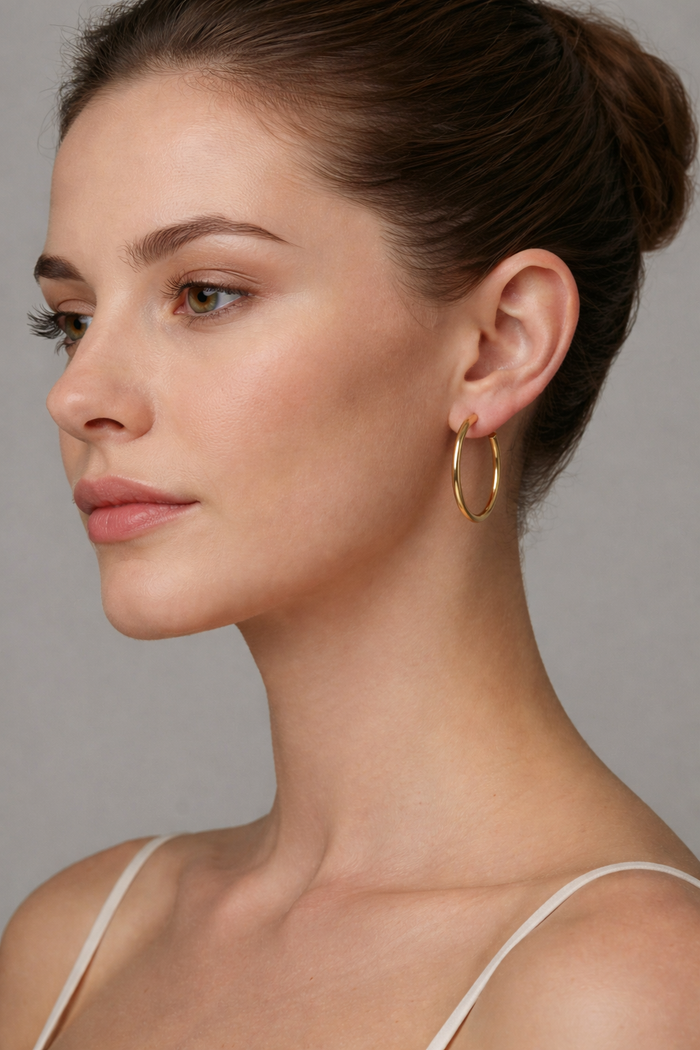 Polished Classic Medium Hoop Earrings in 14K Gold