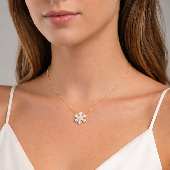 Diamond Flower Necklace in 14K Yellow Gold